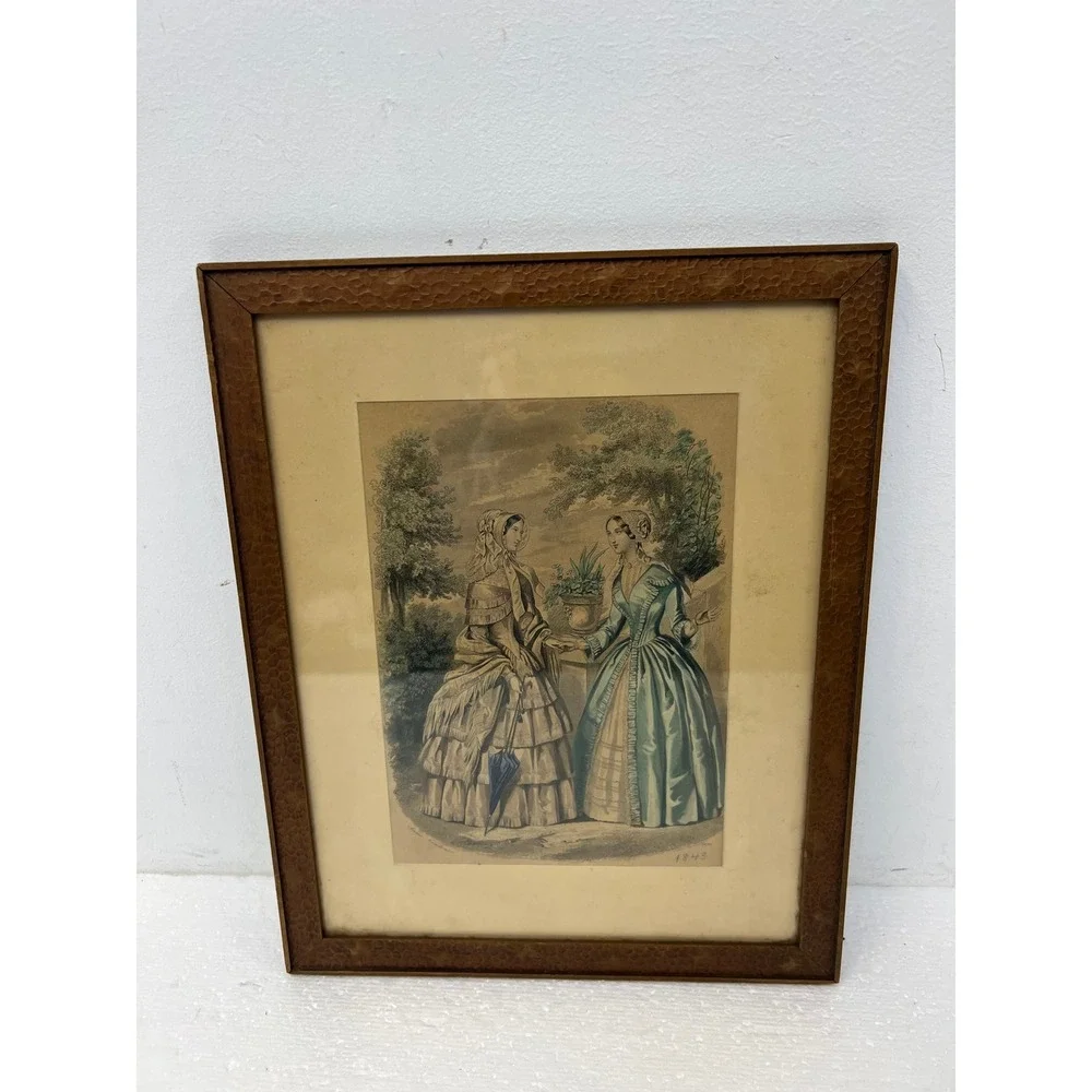 Vintage Wood Hammered Frame FITS 9x11 Victorian Fashion Plate Art Glass Decor